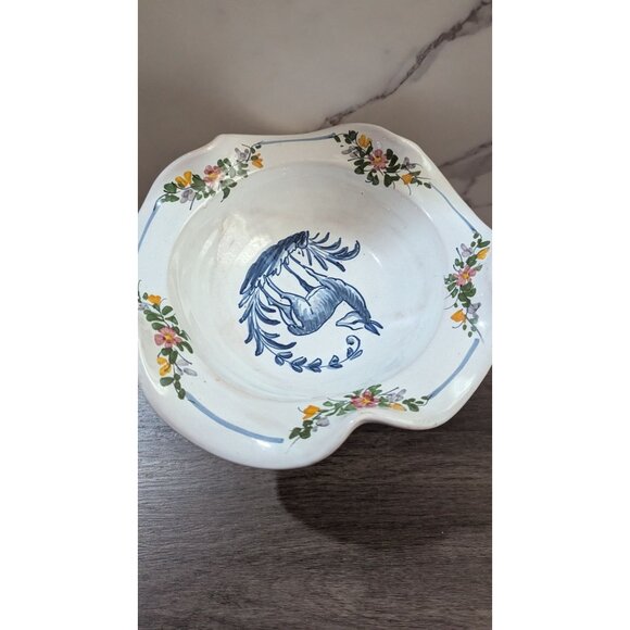 Decorative Footed Pedestal Hand-Painted Floral Ceramic Bowl Wavy Rim Vintage - Picture 3 of 9